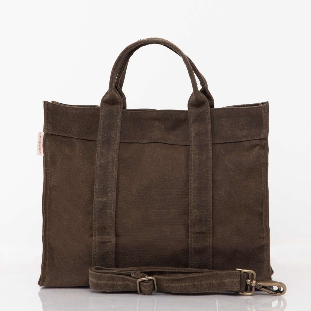 Large tote bag , large carryall bag in waxed canvas with leather cross body  strap