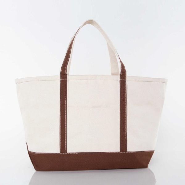 Large Classic Tote Bag With Zipper - Brown - Front